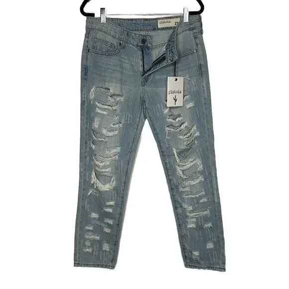 NWT Pistola Mid Rise Distressed Denim Jeans Slim Fit Women's Surf Side Size 27